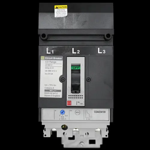 SQUARE D 100 AMP 25kA TRIPLE POLE MCCB I-LINE CD RANGE CDAE34100