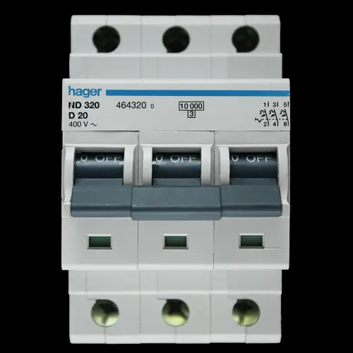 HAGER 20 AMP CURVE D 10kA TRIPLE POLE MCB CIRCUIT BREAKER ND320 464320