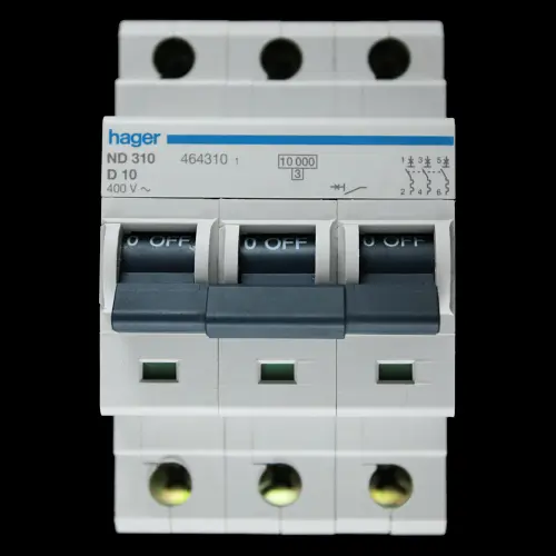 HAGER 10 AMP CURVE D 10kA TRIPLE POLE MCB CIRCUIT BREAKER ND310 464310