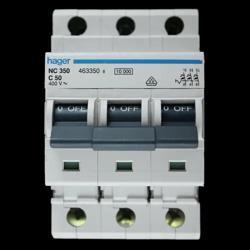 HAGER 50 AMP CURVE C 10kA TRIPLE POLE MCB CIRCUIT BREAKER NC350 463350