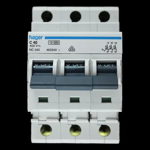 HAGER 40 AMP CURVE C 10kA TRIPLE POLE MCB CIRCUIT BREAKER NC340 463340