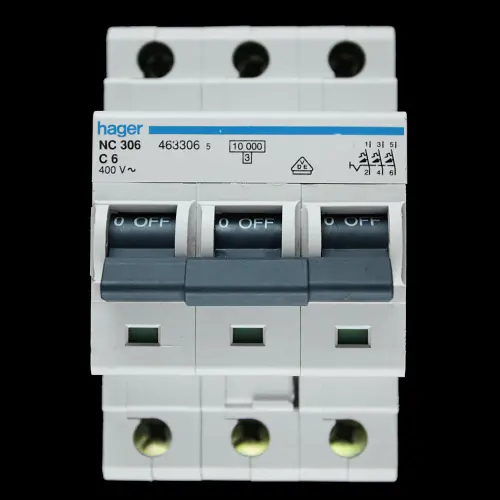 HAGER 6 AMP CURVE C 10kA TRIPLE POLE MCB CIRCUIT BREAKER NC306 463306