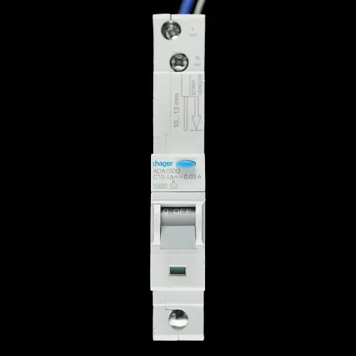 HAGER 10 AMP CURVE C 10kA 30mA RCBO TYPE A ADA160U 106851