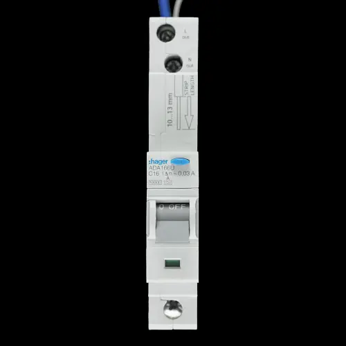 HAGER 16 AMP CURVE C 10kA 30mA RCBO TYPE A ADA166U 106852