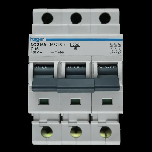 HAGER 16 AMP CURVE C 10kA TRIPLE POLE MCB CIRCUIT BREAKER NC316A 463748