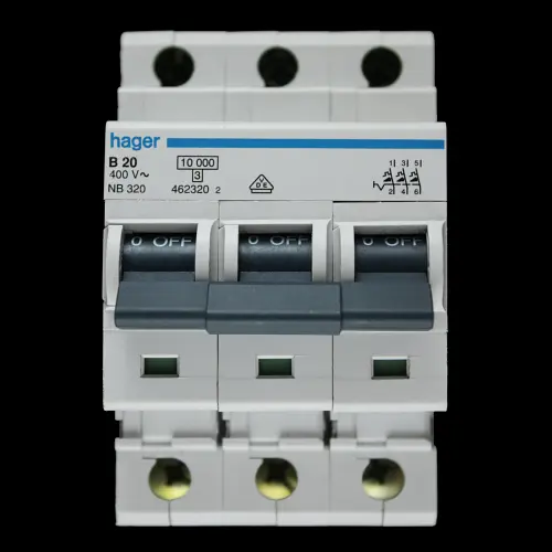 HAGER 20 AMP CURVE B 10kA TRIPLE POLE MCB CIRCUIT BREAKER NB320 462320