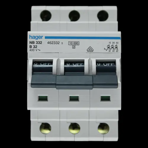 HAGER 32 AMP CURVE B 10kA TRIPLE POLE MCB CIRCUIT BREAKER NB332 462332