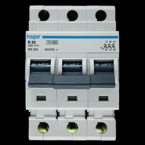 HAGER 50 AMP CURVE B 10kA TRIPLE POLE MCB CIRCUIT BREAKER NB350 462350