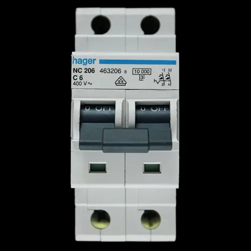 HAGER 6 AMP CURVE C 10kA DOUBLE POLE MCB CIRCUIT BREAKER NC206 463206