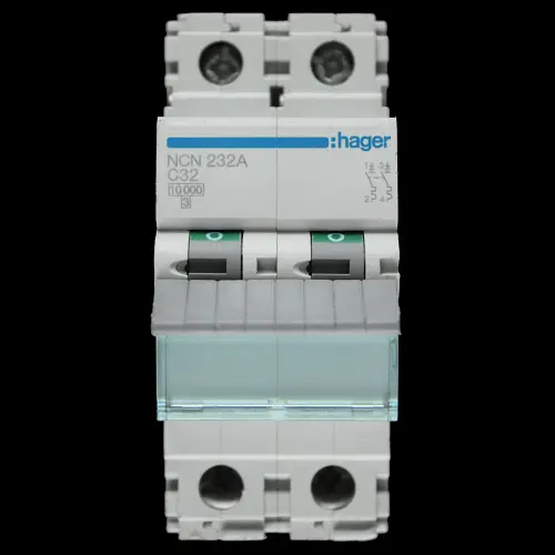HAGER 32 AMP CURVE C 10kA DOUBLE POLE MCB CIRCUIT BREAKER NCN232A 461570