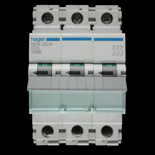 HAGER 20 AMP CURVE D 10kA TRIPLE POLE MCB CIRCUIT BREAKER NDN320A 461925