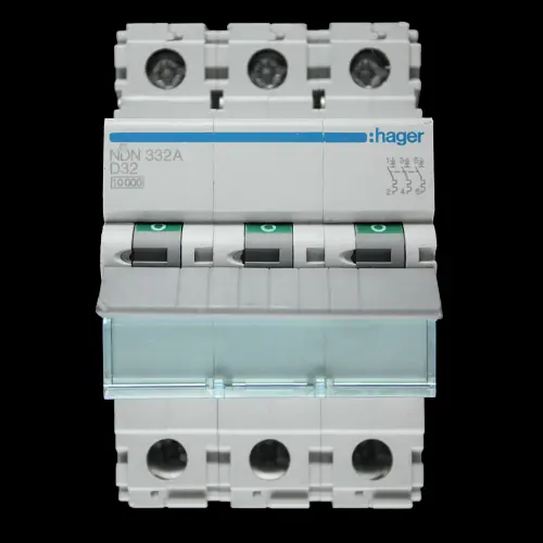 HAGER 32 AMP CURVE D 10kA TRIPLE POLE MCB CIRCUIT BREAKER NDN332A 461927