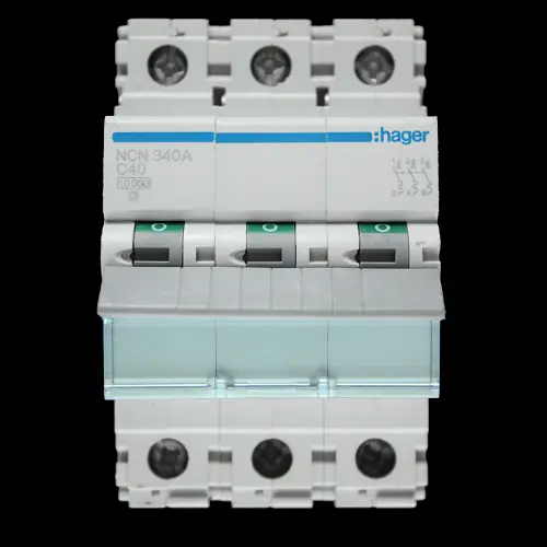 HAGER 40 AMP CURVE C 10kA TRIPLE POLE MCB CIRCUIT BREAKER NCN340A 461586