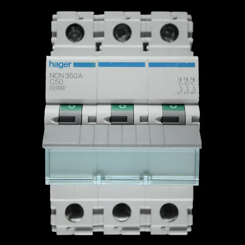 HAGER 50 AMP CURVE C 10kA TRIPLE POLE MCB CIRCUIT BREAKER NCN350A 461587