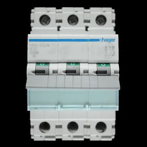 HAGER 32 AMP CURVE B 10kA TRIPLE POLE MCB CIRCUIT BREAKER NBN332A 461837