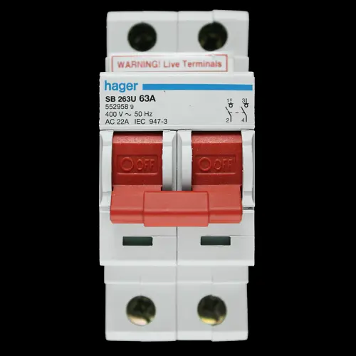 HAGER 63 AMP DOUBLE POLE MAIN SWITCH DISCONNECTOR SB 263U 552958