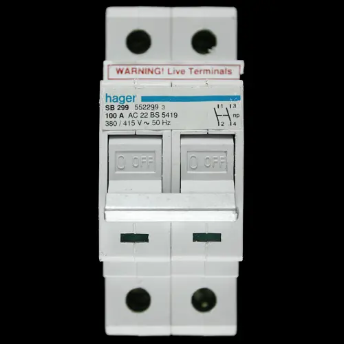 HAGER 100 AMP DOUBLE POLE MAIN SWITCH DISCONNECTOR SB299 552299