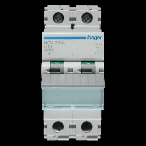 HAGER 10 AMP CURVE C 10kA DOUBLE POLE MCB CIRCUIT BREAKER NCN210A 461565