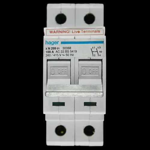HAGER 100 AMP DOUBLE POLE MAIN SWITCH DISCONNECTOR X N299 01 30068