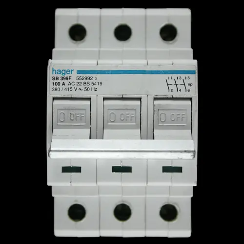 HAGER 100 AMP TRIPLE POLE MAIN SWITCH DISCONNECTOR SB399F 552992