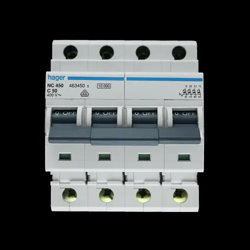HAGER 50 AMP CURVE C 10kA FOUR POLE MCB CIRCUIT BREAKER NC450 463450