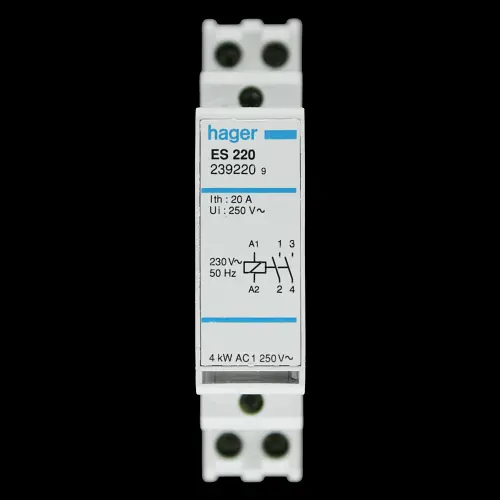 HAGER 20 AMP DOUBLE POLE NO CONTACTOR 230V COIL ES220 239220