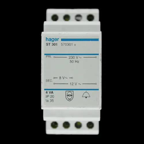 HAGER 4VA 8V 12V BELL TRANSFORMER 230V ST301 570301