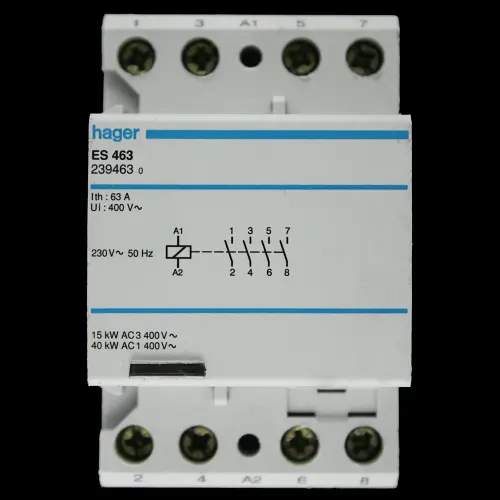 HAGER 63 AMP FOUR POLE NO CONTACTOR 230V COIL ES463 239463