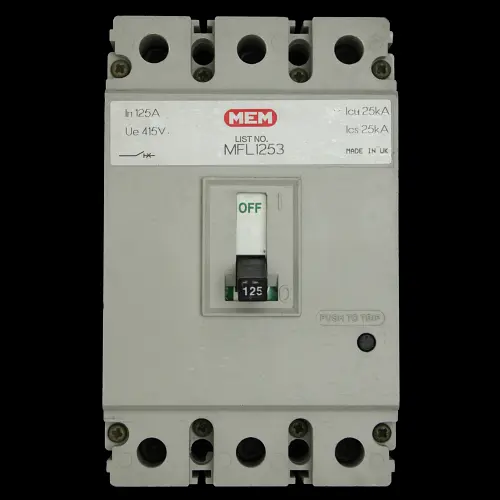 MEM 125 AMP 25kA TRIPLE POLE MCCB MFL1253 GREY