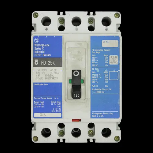 WESTINGHOUSE 150 AMP 25kA TRIPLE POLE MCCB FD25K FD3150L