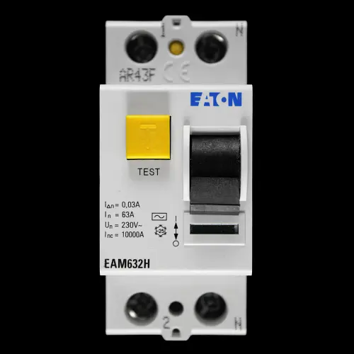 EATON 63 AMP 30mA DOUBLE POLE RCCB RCD TYPE AC EAM632H YELLOW