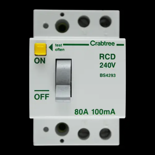 CRABTREE 80 AMP 100mA DOUBLE POLE RCD