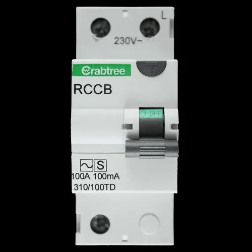CRABTREE 100 AMP 100mA DOUBLE POLE TIME DELAY RCCB RCD STARBREAKER 310/100TD