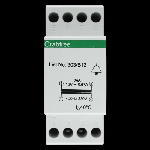CRABTREE 0.67 AMP 12V 8VA BELL TRANSFORMER 303/B12