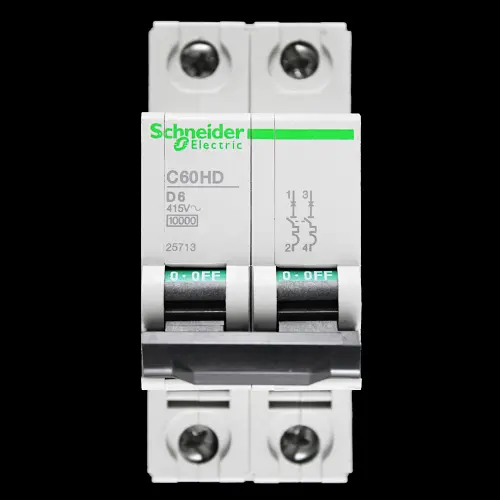 SCHNEIDER 6 AMP CURVE D 10kA DOUBLE POLE MCB CIRCUIT BREAKER C60HD 25713