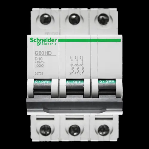 SCHNEIDER 10 AMP CURVE D 10kA TRIPLE POLE MCB CIRCUIT BREAKER C60HD 25728