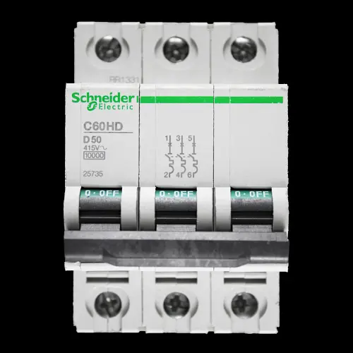 SCHNEIDER 50 AMP CURVE D 10kA TRIPLE POLE MCB CIRCUIT BREAKER C60HD 25735