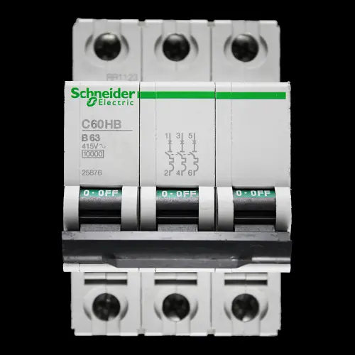 SCHNEIDER 63 AMP CURVE B 10kA TRIPLE POLE MCB CIRCUIT BREAKER C60HB 25876