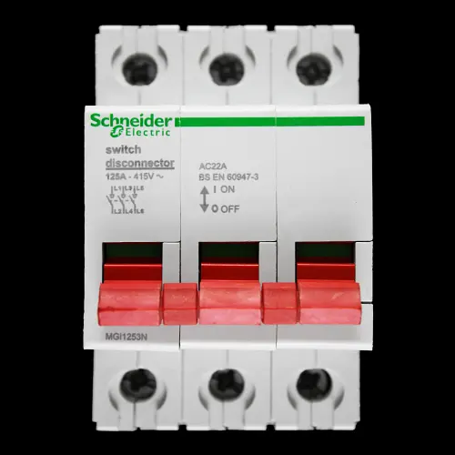 SCHNEIDER 125 AMP TRIPLE POLE MAIN SWITCH DISCONNECTOR MGI1253N