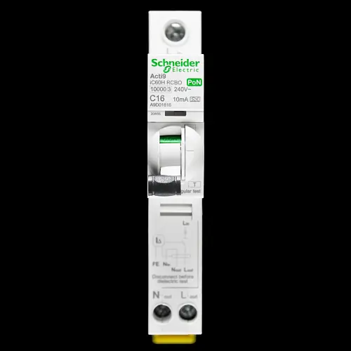 SCHNEIDER 16 AMP CURVE C 10kA 10mA RCBO TYPE A A9D01816 PoN ACTI9 IC60H