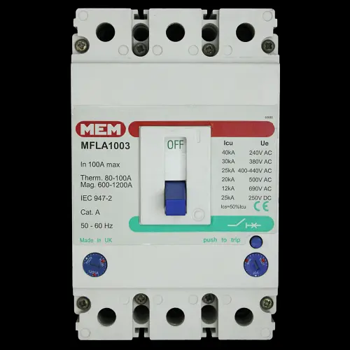 MEM 100 AMP 25kA TRIPLE POLE MCCB MFLA1003