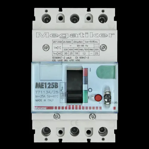BTICINO 25 AMP 25kA TRIPLE POLE MCCB MEGATIKER ME125B T7113A/25