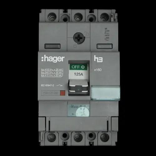 HAGER 125 AMP 25kA TRIPLE POLE MCCB 313078 HHA125U X160