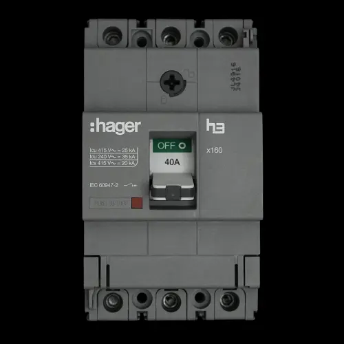 HAGER 40 AMP 25kA TRIPLE POLE MCCB 313619 HHA040Z X160