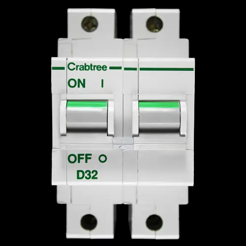 CRABTREE 32 AMP CURVE D 10kA DOUBLE POLE MCB CIRCUIT BREAKER POLESTAR 62D/32