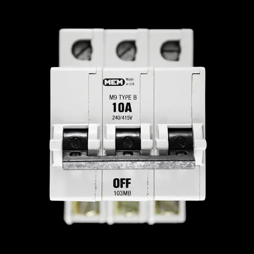 MEM 10 AMP CURVE B M9 TRIPLE POLE MCB CIRCUIT BREAKER 103MB GREY