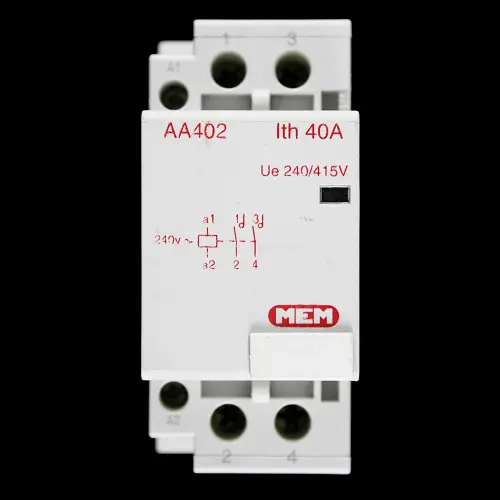 MEM 40 AMP DOUBLE POLE NO CONTACTOR 240V AC COIL AA402