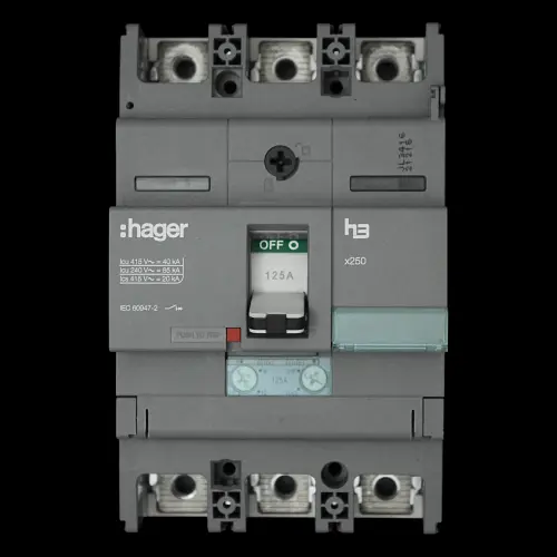HAGER 125 AMP 40kA TRIPLE POLE MCCB 334774 HNB125H1 X250