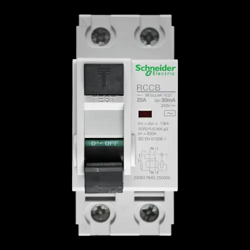SCHNEIDER 25 AMP 30mA DOUBLE POLE RCCB TYPE AC 23083 RMG 250302