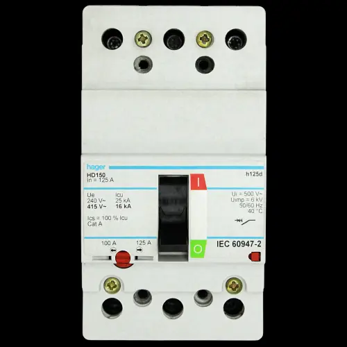 HAGER 125 AMP 16kA TRIPLE POLE MCCB HD150 H125D